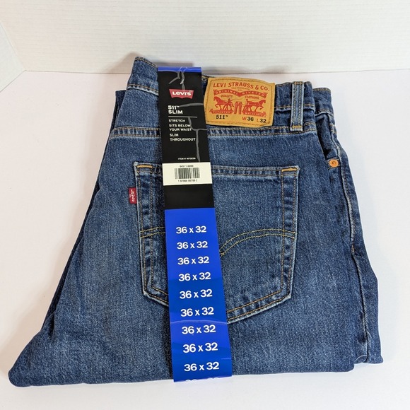 Levi's 511 Slim Fit Stretch Jeans Sits Below Waist Throughout 36x32 NWT - Picture 1 of 5